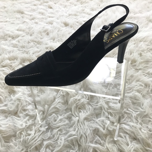 Black Suede Slingback Heels - Picture 2 of 8